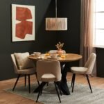 Levi Mango Wood Round Dining Table Set - 4 Seater - Dolly Boucle Dining Chairs - Black Legs