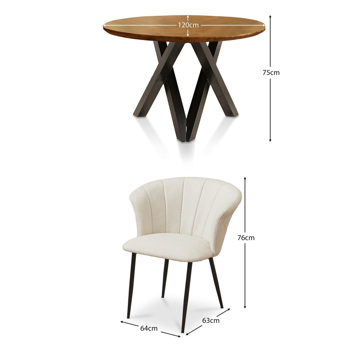 Levi Mango Wood Dining Set - 4 Seater - Cleo Boucle Dining Chairs with Black Legs - Image 12