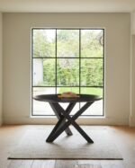Levi Black Round Dining Table Set - 4 Seater - Freya Fern Green Armchairs with Black Legs - Image 3