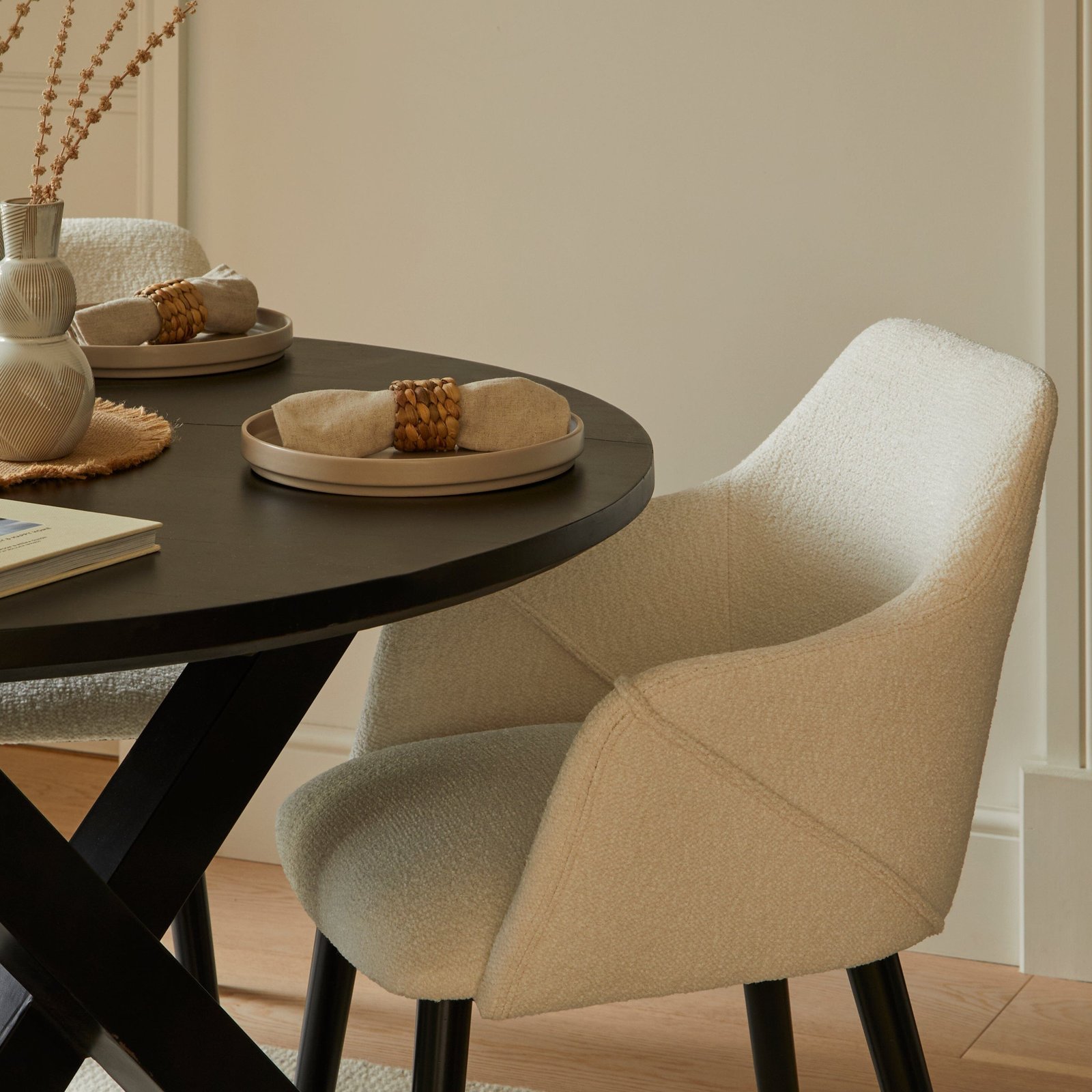 Freya Boucle Armchairs - Set of 2 - Black Oak Legs - Image 3