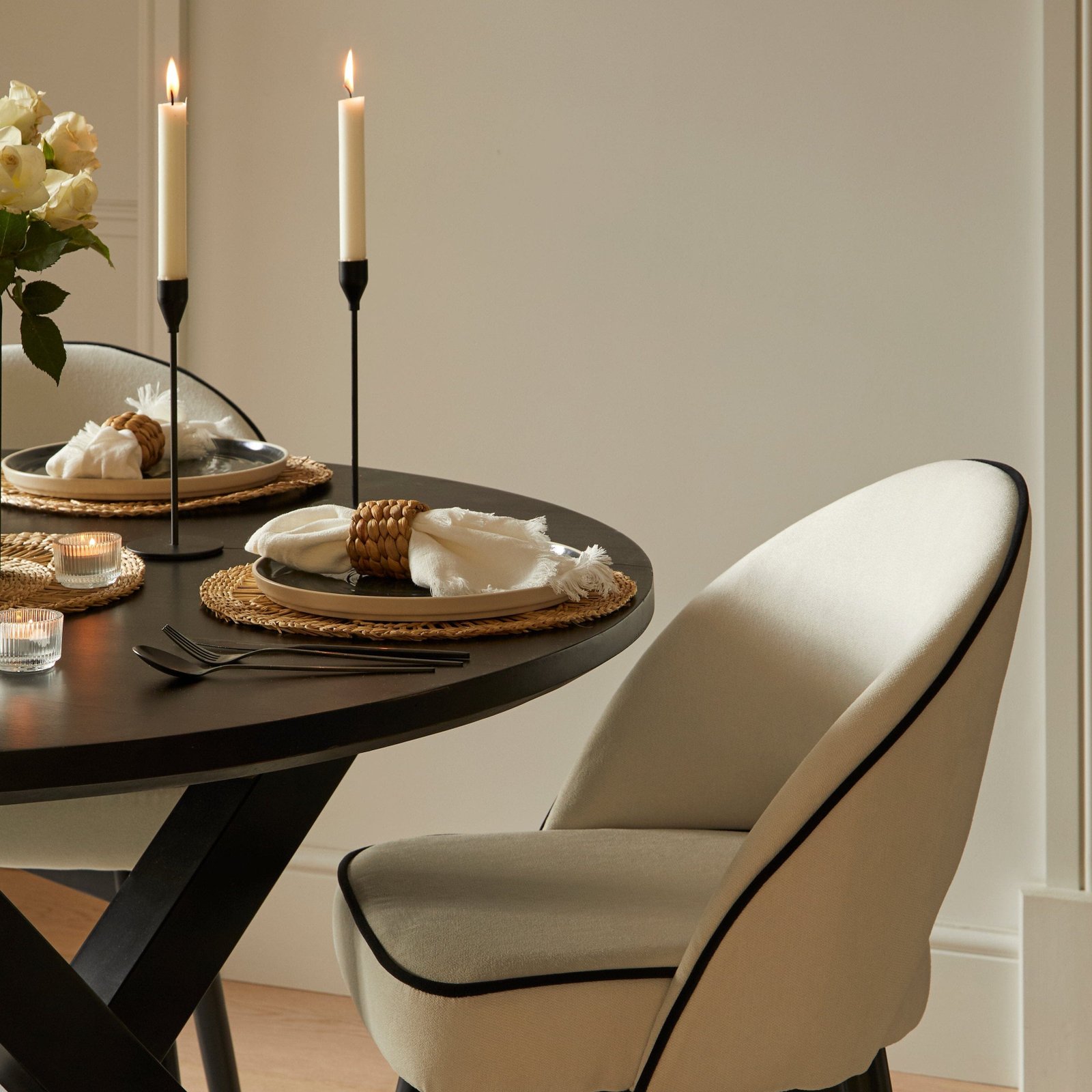 Outlet - Marilyn Ivory Dining Chairs - Set of 2 - Black Oak Legs - Image 2