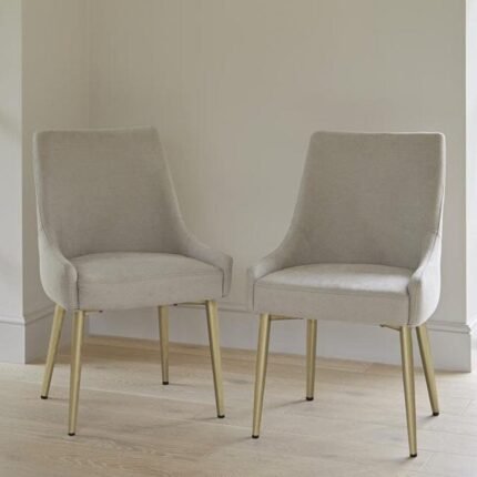 Maeve Soft Beige Dining Chairs - Set of 2 - Gold Legs