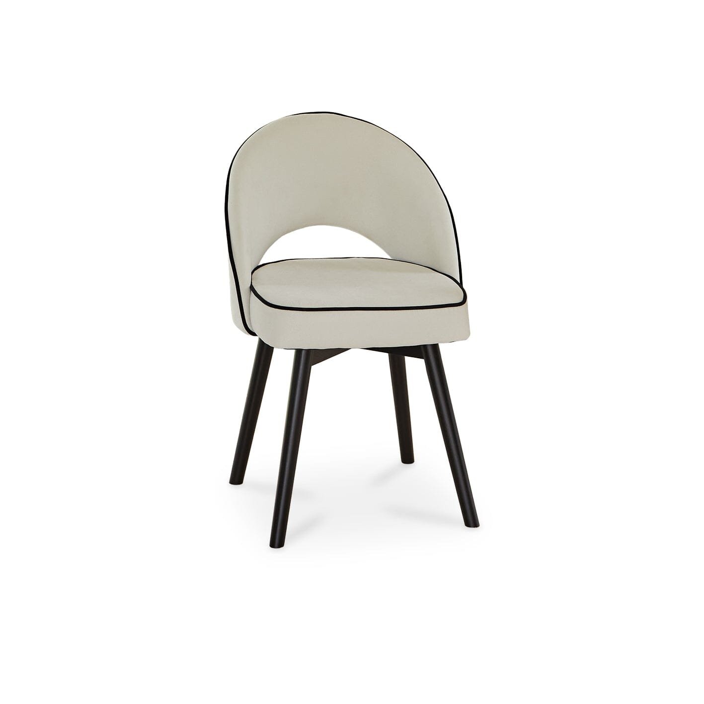 Jade Jet Black Rectangular Acacia Dining Table Set - 6 Seater - Marilyn Ivory with Black Piping Dining Chairs with Black Legs - Image 9