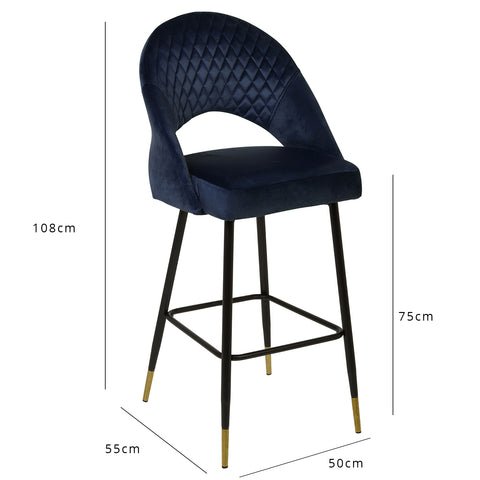 Outlet - Marilyn bar stool - set of 2 - blue velvet 1 Marilyn bar stool - set of 2 - blue velvet