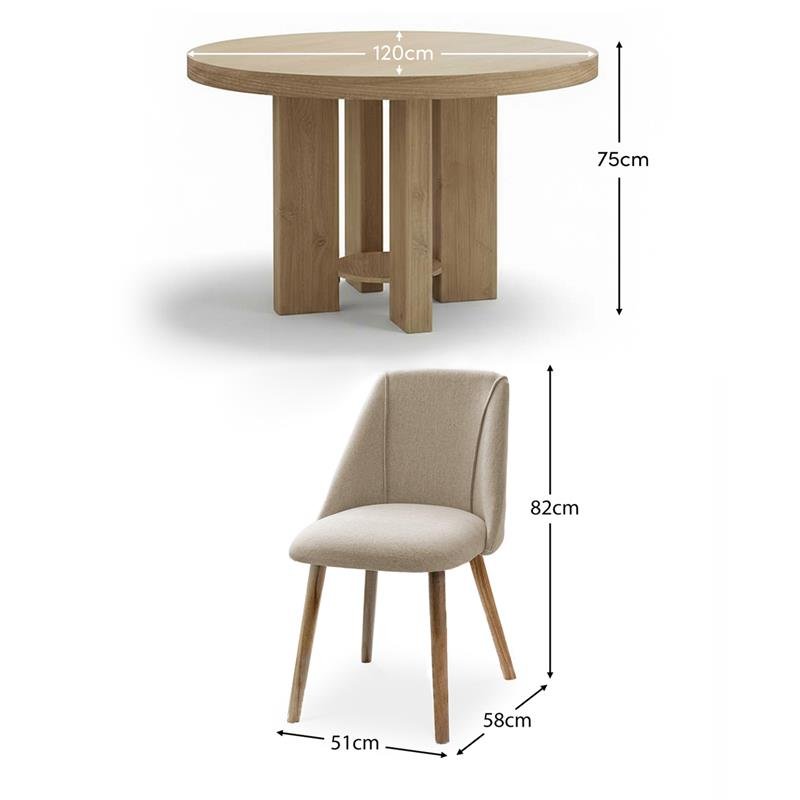 Marlon Whitewash Oak Round Dining Table Set - 4 Seater - Freya Sand Dining Chairs -  Whitewash Oak Legs - Image 7