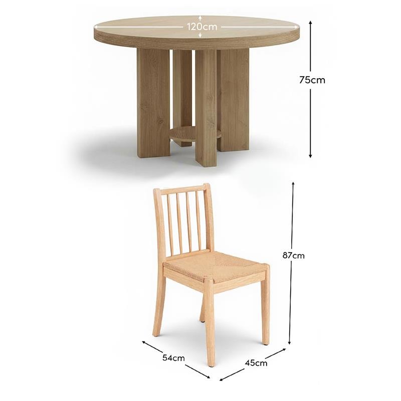 Marlon Whitewash Oak Round Dining Table Set - 4 Seater - Tilly Natural String Dining Chairs - Whitewash Oak Legs - Image 10