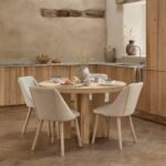 Marlon Whitewash Oak Round Dining Table Set - 4 Seater - Freya Sand Dining Chairs -  Whitewash Oak Legs