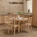 Marlon Whitewash Oak Round Dining Table Set - 4 Seater - Tilly Natural String Dining Chairs - Whitewash Oak Legs