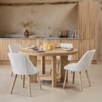 Marlon Whitewash Oak Oval Dining Table Set - 4 Seater - Freya Oat Boucle Dining Chairs - Whitewash Oak Legs