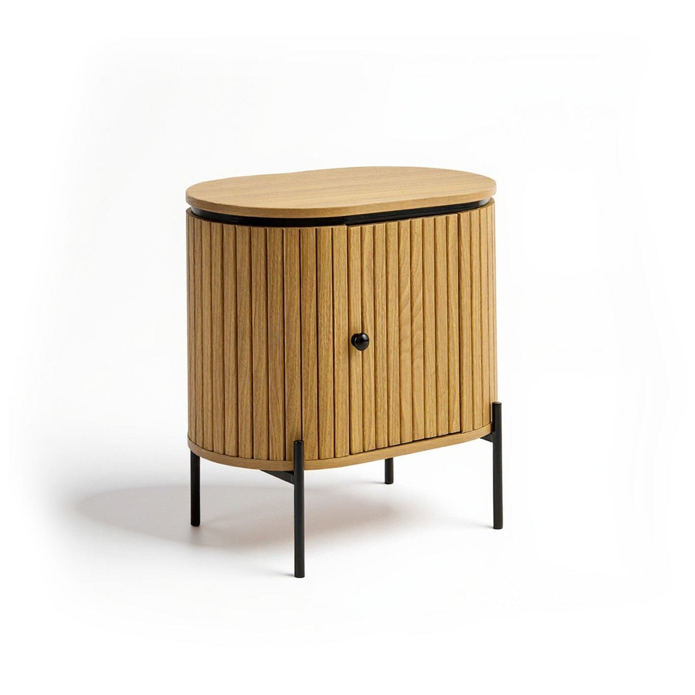 Matius Seasoned Oak 1 Left Door Bedside Table - Black Legs - Image 12