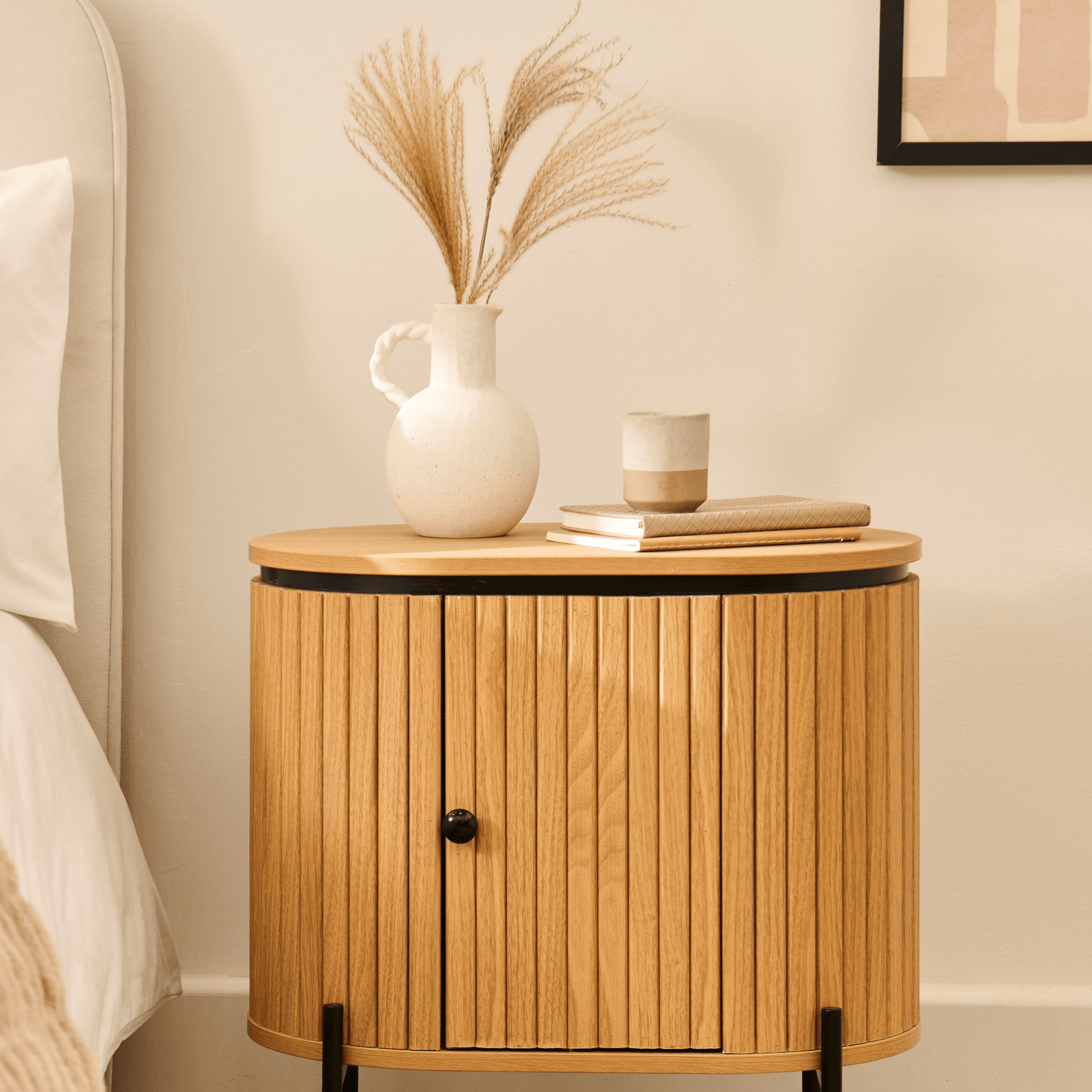 Matius Seasoned Oak 1 Left Door Bedside Table - Black Legs - Image 10