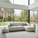 Nathalia Chaise Corner Sofa & Round Footstool Set - Chalk White Boucle