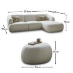 Nathalia Chaise Corner Sofa & Round Footstool Set - Chalk White Boucle - Image 17