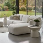 Nathalia Chaise Corner Sofa & Round Footstool Set - Chalk White Boucle - Image 5