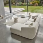 Nathalia Chaise Corner Sofa & Round Footstool Set - Chalk White Boucle - Image 4