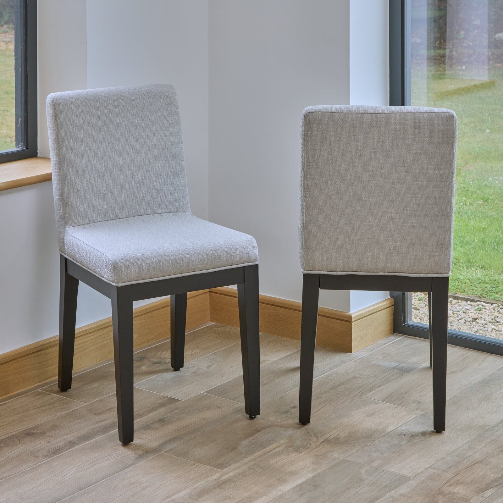 Amelia Black Extending Dining Table Set - 6 Seater - Nolan Fawn Linen Dining Chairs - Black Legs - Image 6