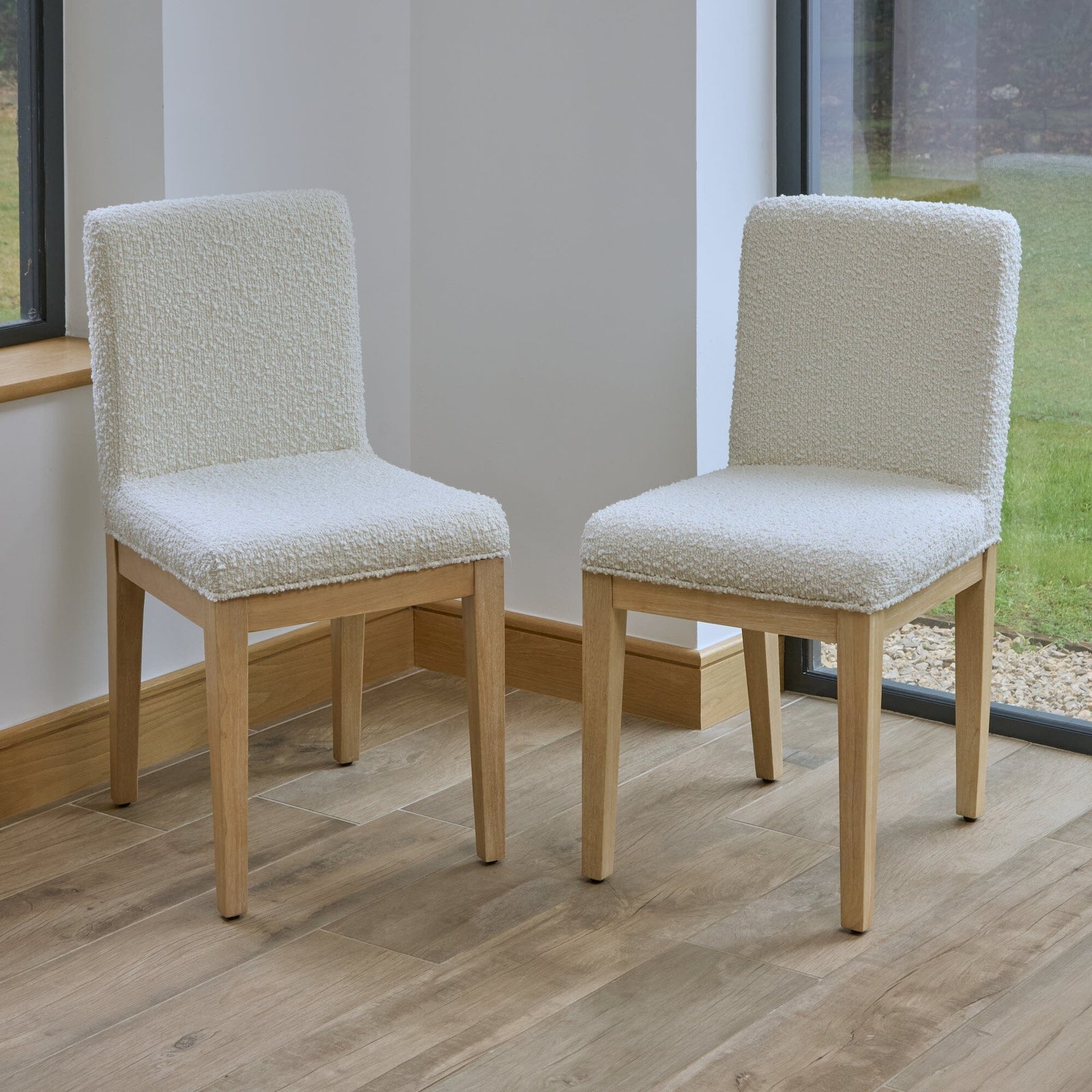 Nolan Boucle Dining Chairs - Set of 2 - Whitewash Oak Legs - Image 1