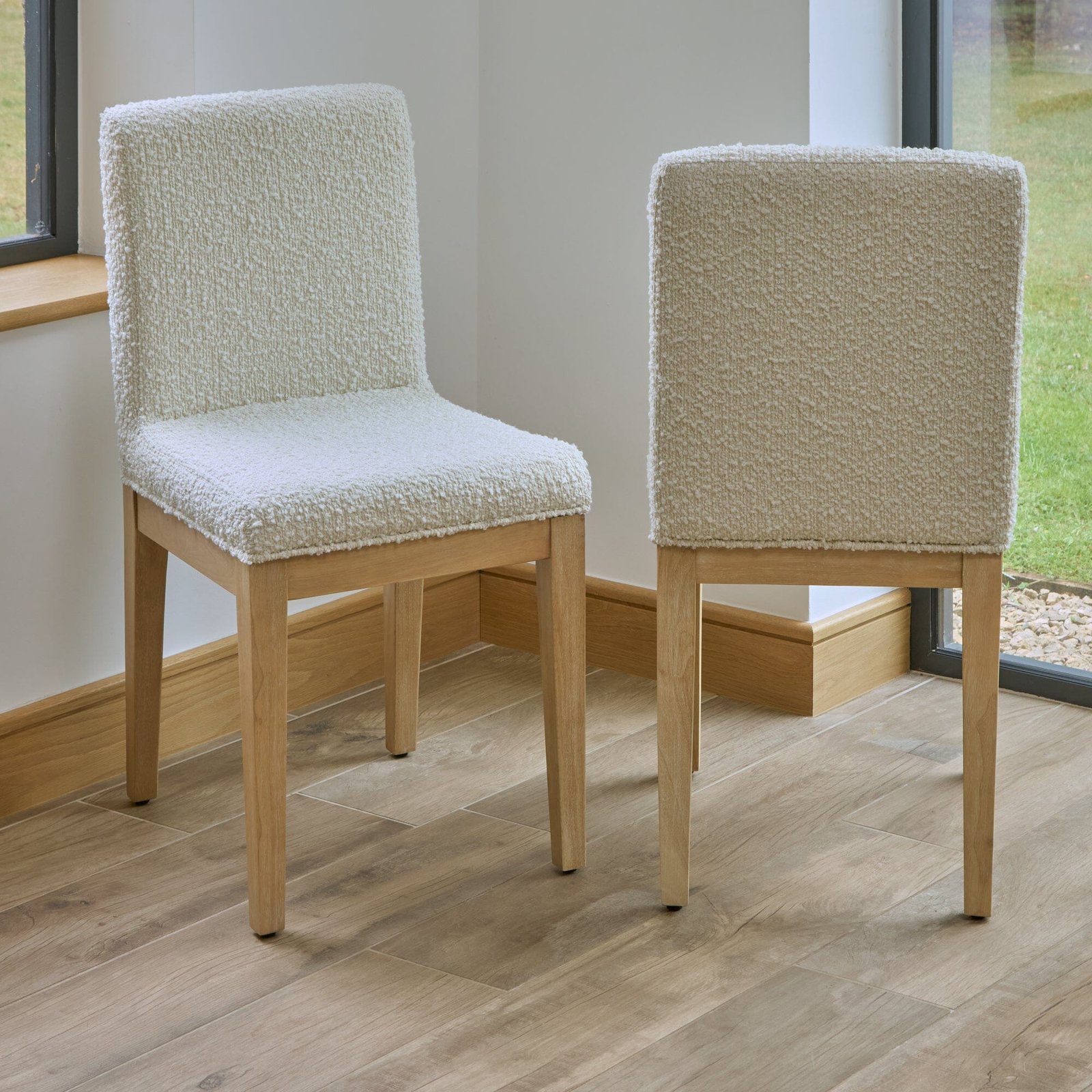 Nolan Boucle Dining Chairs - Set of 2 - Whitewash Oak Legs - Image 5