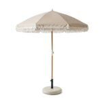 Oia Natural Round Parasol with 25kg Round Parasol Base - Beige Concrete