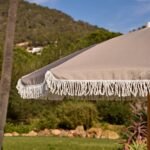 Oia Natural Round Parasol with 25kg Round Parasol Base - Beige Concrete - Image 3