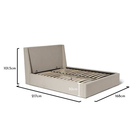 Otto King Size Ottoman Bed - Fossil Woolly Twill 1 Otto Grey King Size Ottoman Storage Bed - Laura James