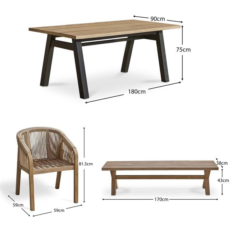 Palm 6 Seater Wooden Garden Dining Set with 4 Nala Sand Chairs & Charlotte Bench - Image 21