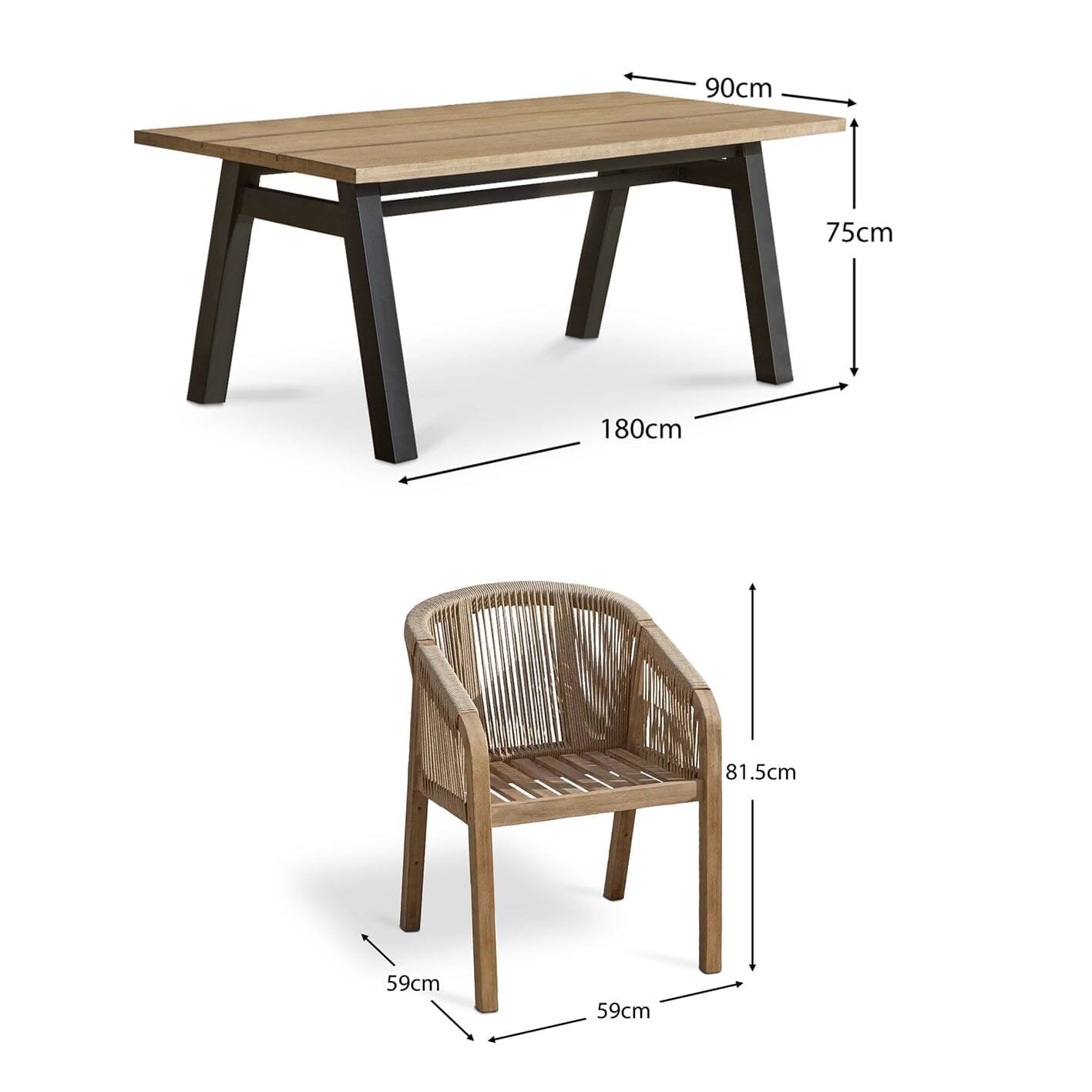 Palm 6 Seater Wooden Garden Dining Set with 6 Nala Sand Chairs - Image 15