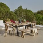 Palm 6 Seater Wooden Garden Dining Set with 4 Shiro Cushioned Chairs & Charlotte Bench