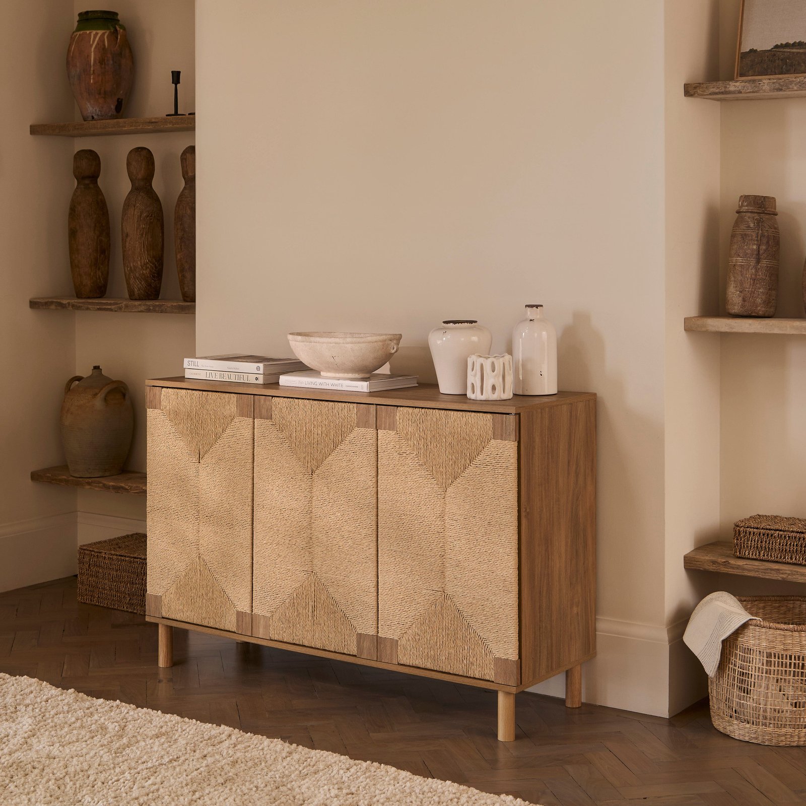 Paloma Natural Weave 3 Door Large Sideboard - Natural Oak - Image 5