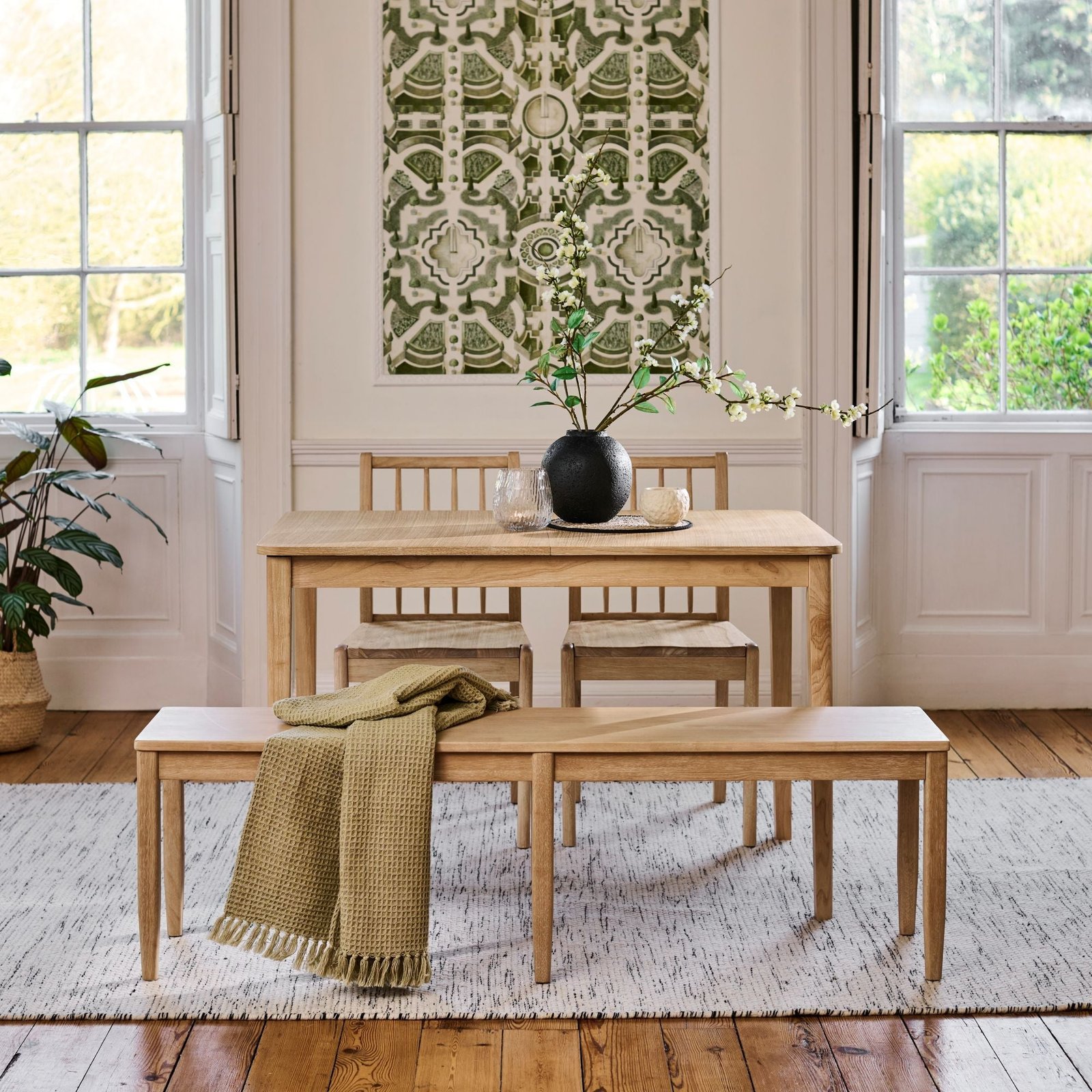 Paul 118-158cm Extending Dining Table & Tilly 150cm Wooden Bench with 2 Tilly 150cm Whitewash Oak Benches - Image 6