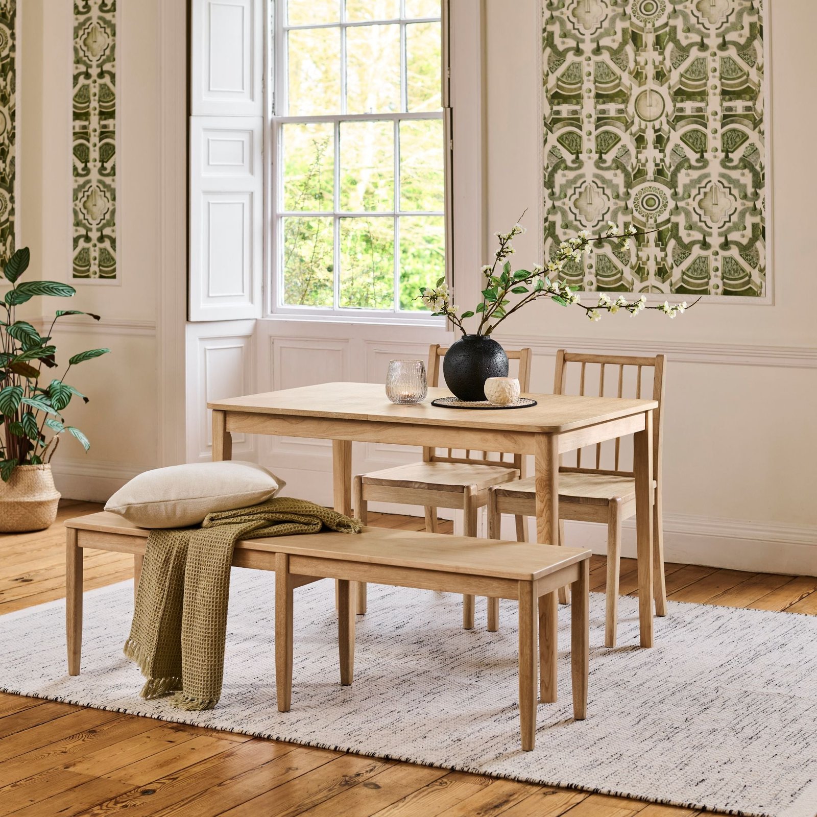 Paul 118-158cm Extending Dining Table & Tilly 150cm Wooden Bench with 2 Tilly 150cm Whitewash Oak Benches - Image 7