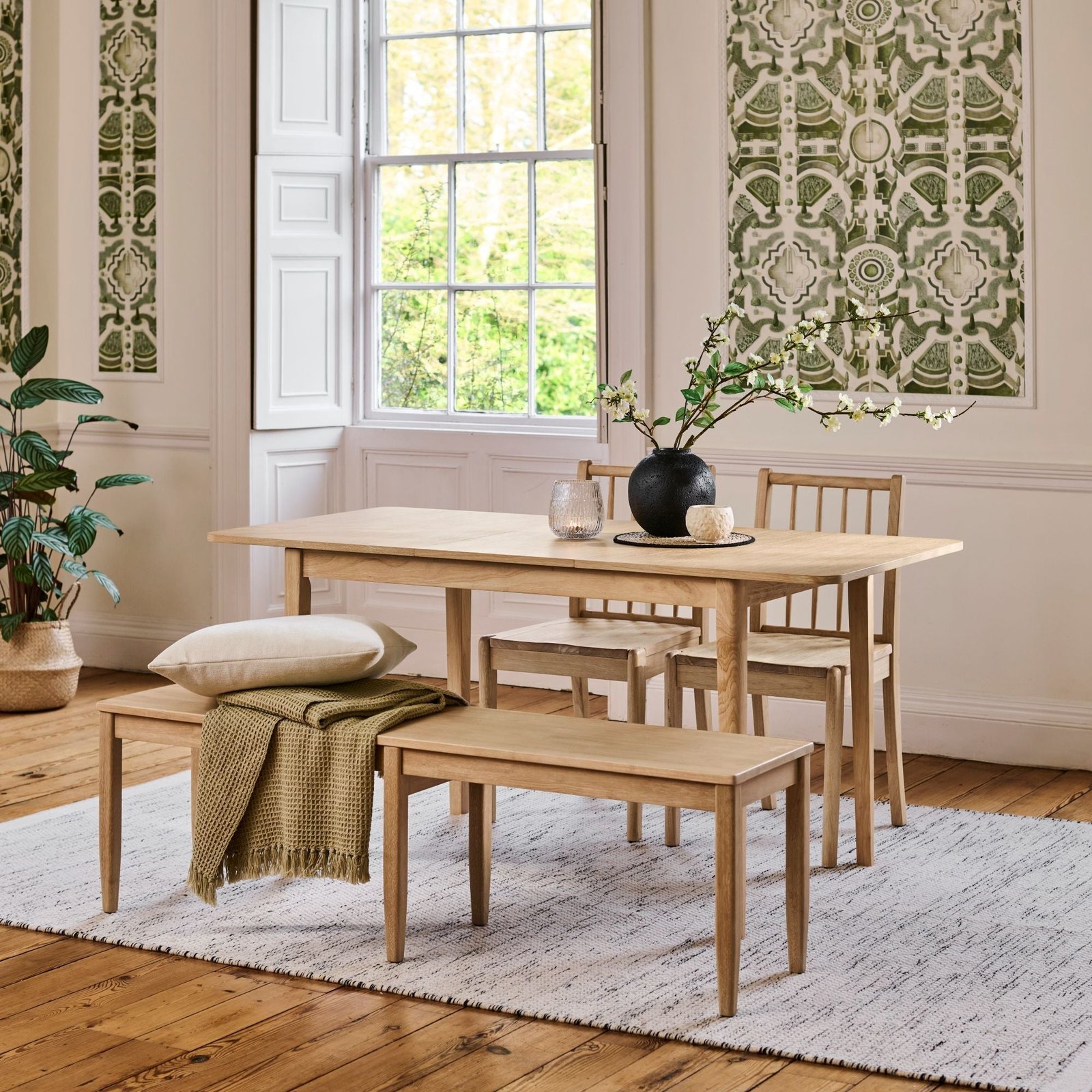 Paul_118-158cm_Dining_Table_and_Tilly_150cm_Wooden_Bench_and_2_Tilly_Dining_Chairs_Whitewash_Oak-4 Paul 118-158cm Extending Dining Table & Tilly 150cm Wooden Bench with 2 Tilly 150cm Whitewash Oak Benches - Image 1