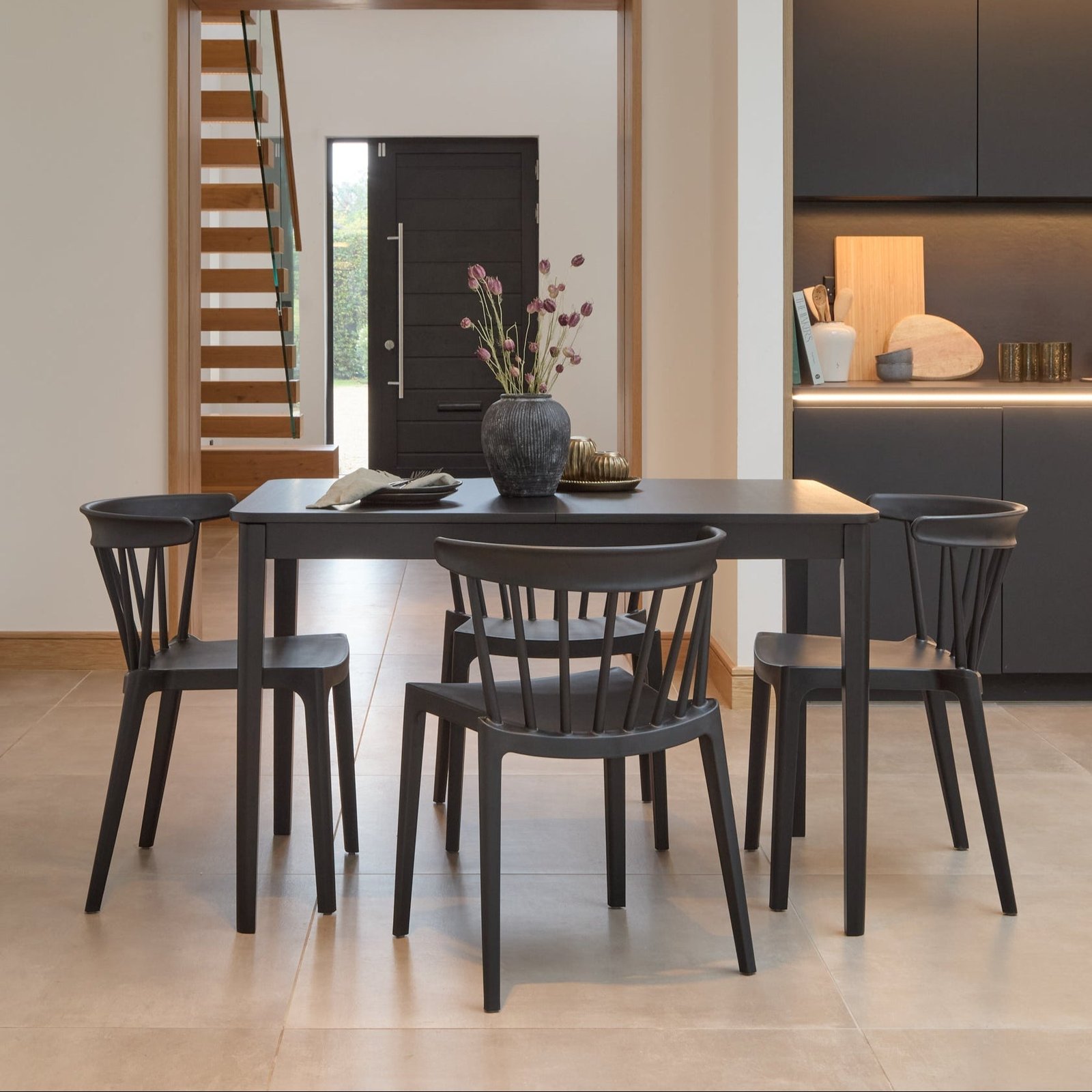 Paul Large Black Oak Extending Dining Table Set - 4 Seater - Agatha Black Dining Chairs - Image 1