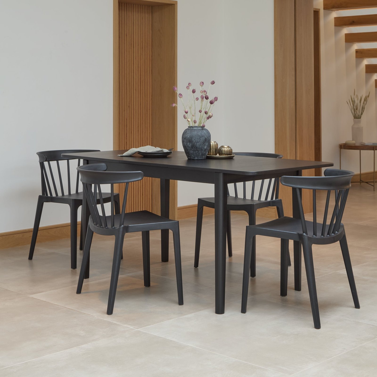 Paul Large Black Oak Extending Dining Table Set - 4 Seater - Agatha Black Dining Chairs - Image 2