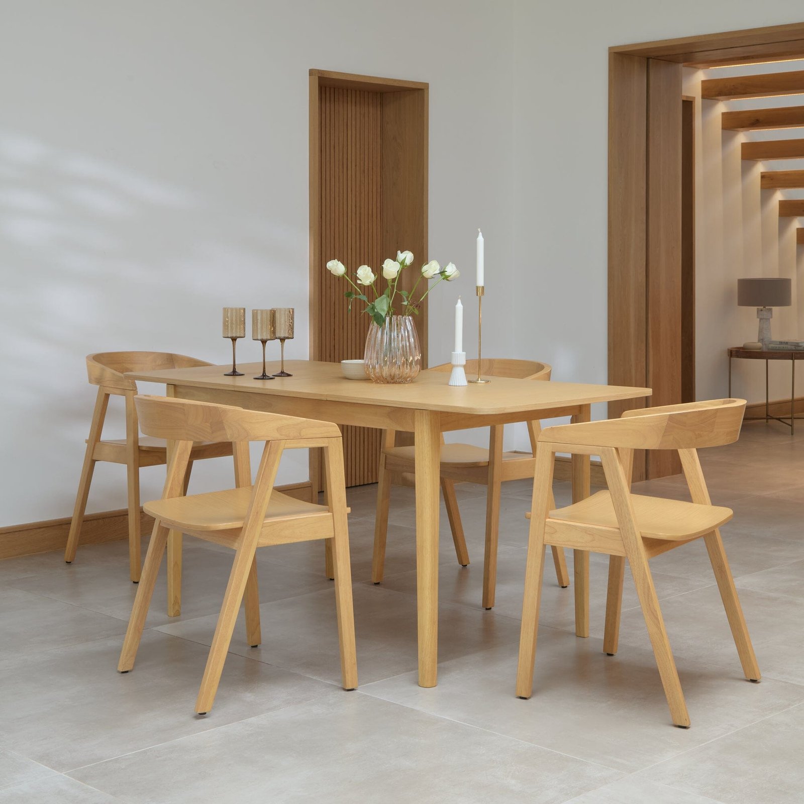 Paul Pale Oak Extending Dining Table Set - 4 Seater - Ella Pale Oak Carver Chairs - Image 1