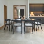 Paul Black Oak Extending Dining Table Set - 6 Seater -  Ella Fawn Linen Carver Chairs - Black Oak Legs - Image 2