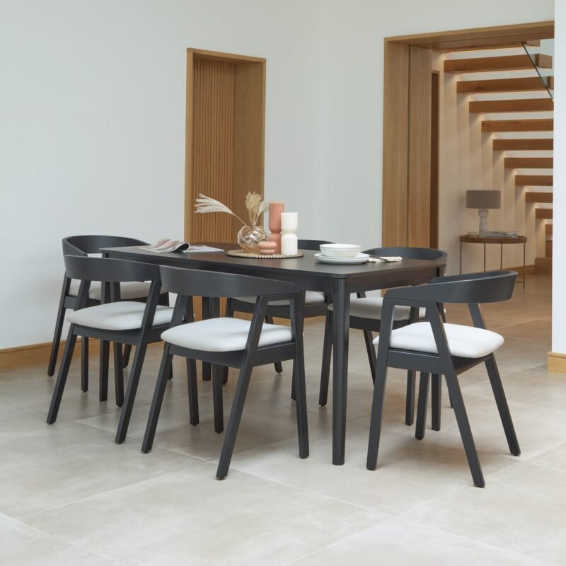 Paul 160 220cm Extending Dining Table Black Oak Ella Carver Black Dining Chairs Fawn Linen 41 Home Retail