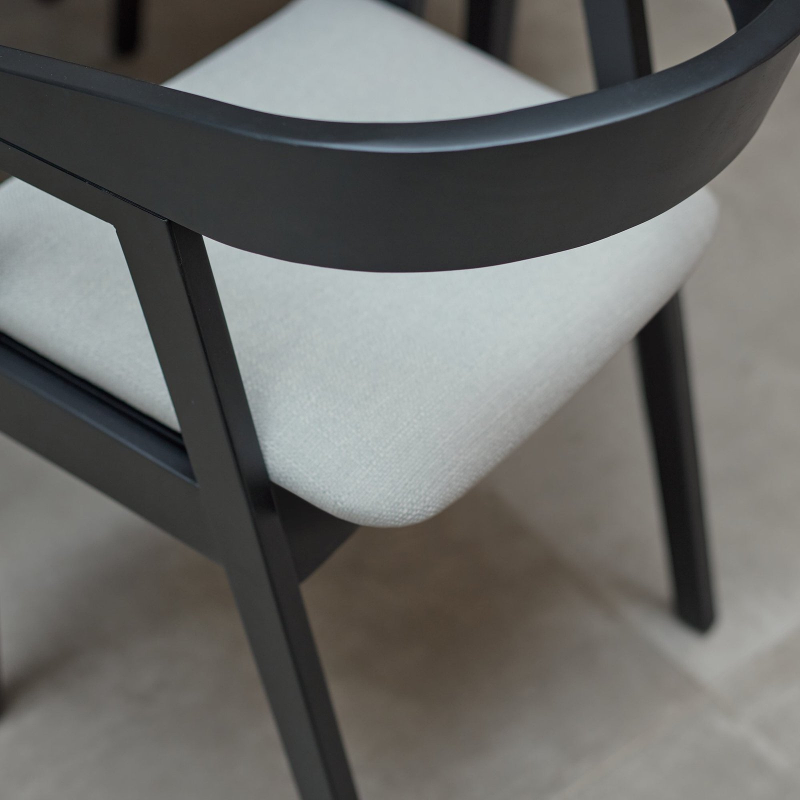 Charlotte Black Oak Round Dining Table Set - 4 Seater - Ella Black Oak Carver Chairs - Fawn Linen - Image 11