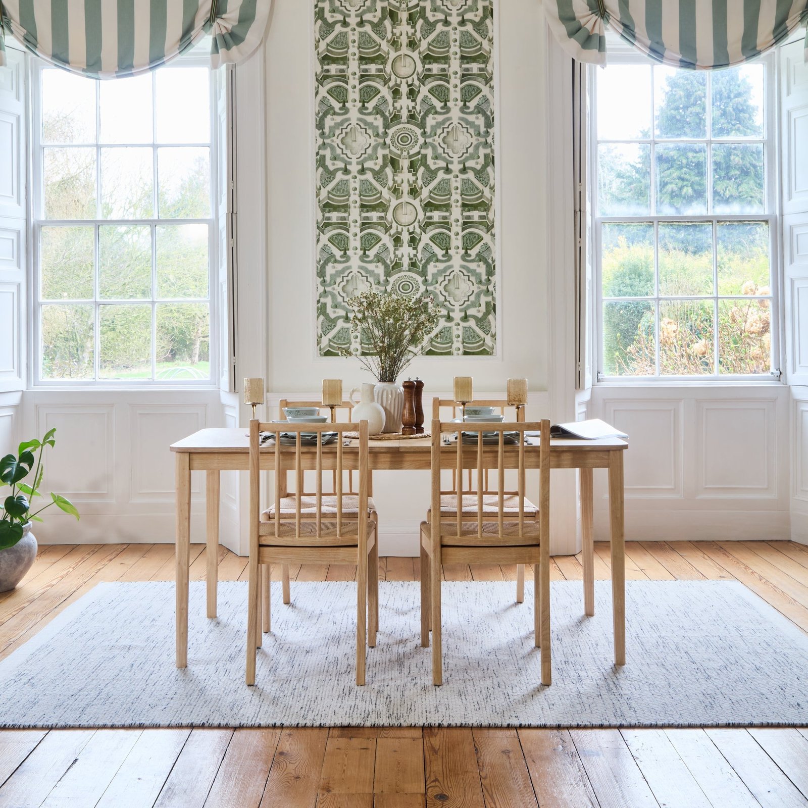 Paul 160-220cm Whitewash Oak Extending Dining Table Set - 4 Seater - Tilly Wood String Dining Bench - Image 1