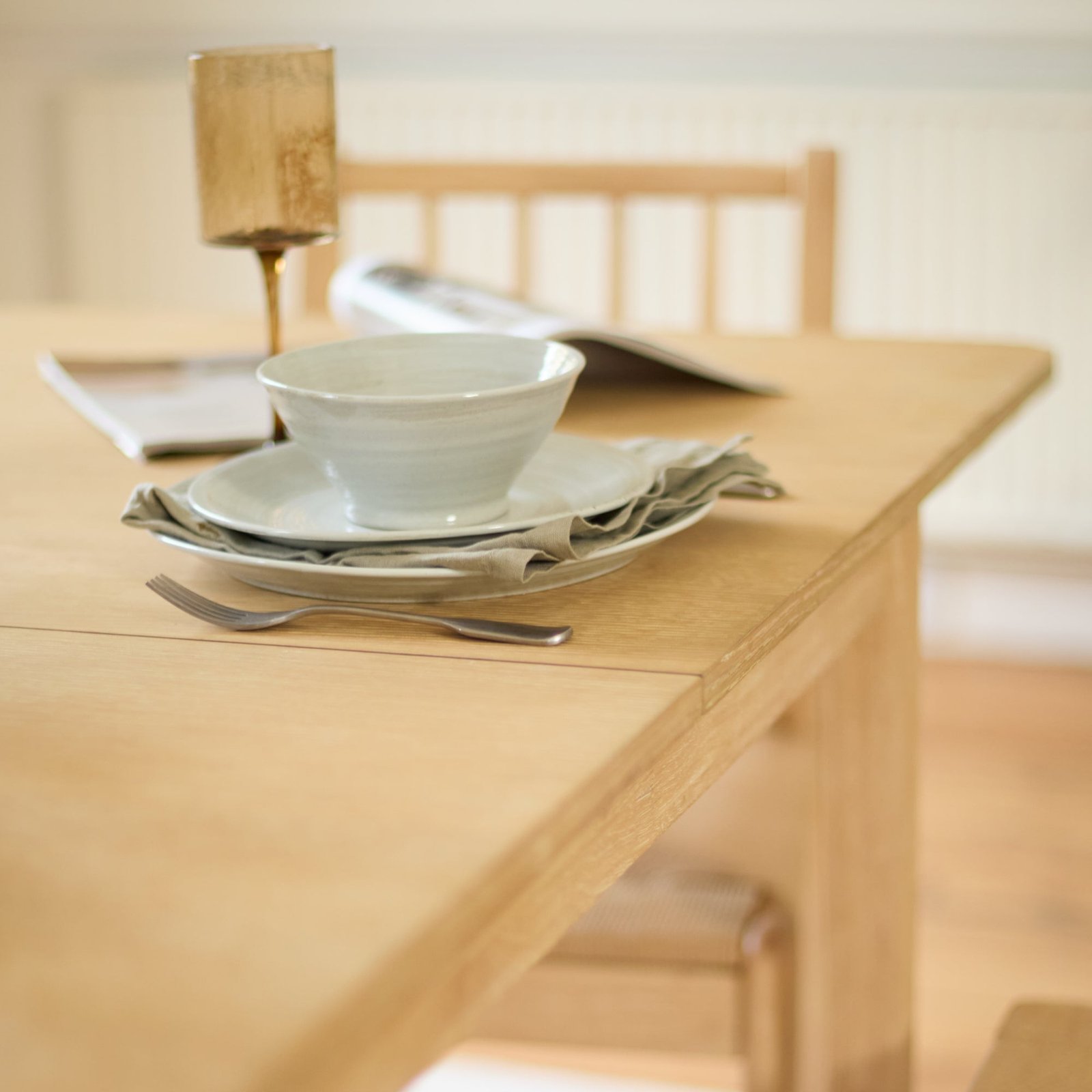 Paul 160-220cm Whitewash Oak Extending Dining Table Set - 4 Seater - Tilly Wood String Dining Bench - Image 6