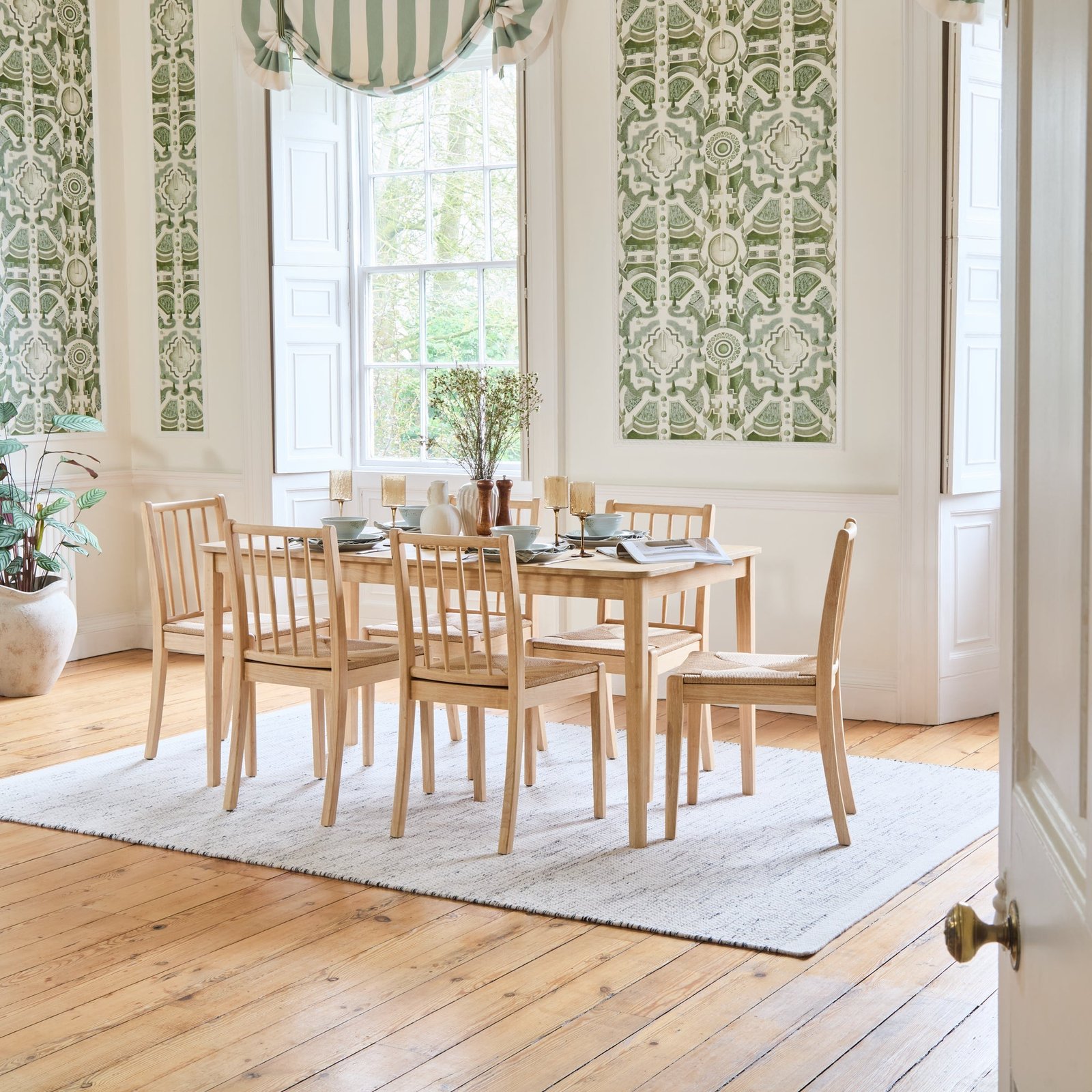 Paul 160-220cm Whitewash Oak Extending Dining Table Set - 6 Seater - Tilly Wood String Dining Bench - Image 1