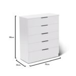 Essie Tall Chest of 5 Drawers - White - Image 4