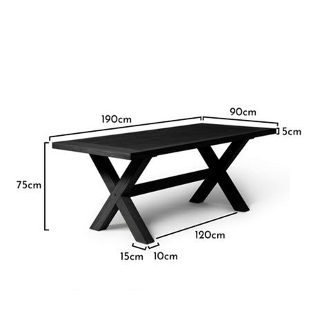Charlotte Extendable Table 190cm with 2 150cm Dining Benches - Black Oak