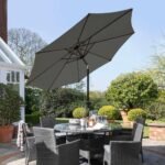 Kemble 6 Seater Rattan Round Dining Set with Grey LED Premium Parasol & Parasol Rain Cover - Grey - Image 4