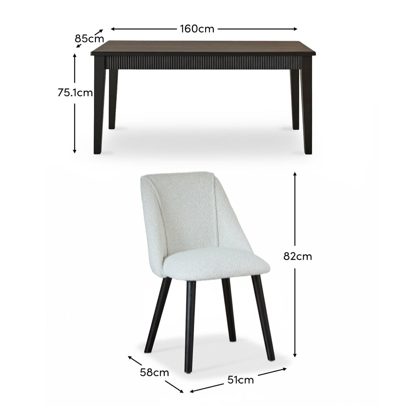 Raleigh Black Oak Rectangular Dining Table Set - 6 Seater - Freya Oat Boucle Dining Chairs - Black Oak Legs - Image 11