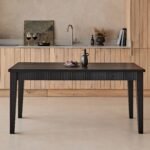 Raleigh Black Oak Rectangular Dining Table Set - 6 Seater - Freya Oat Boucle Dining Chairs - Black Oak Legs - Image 2