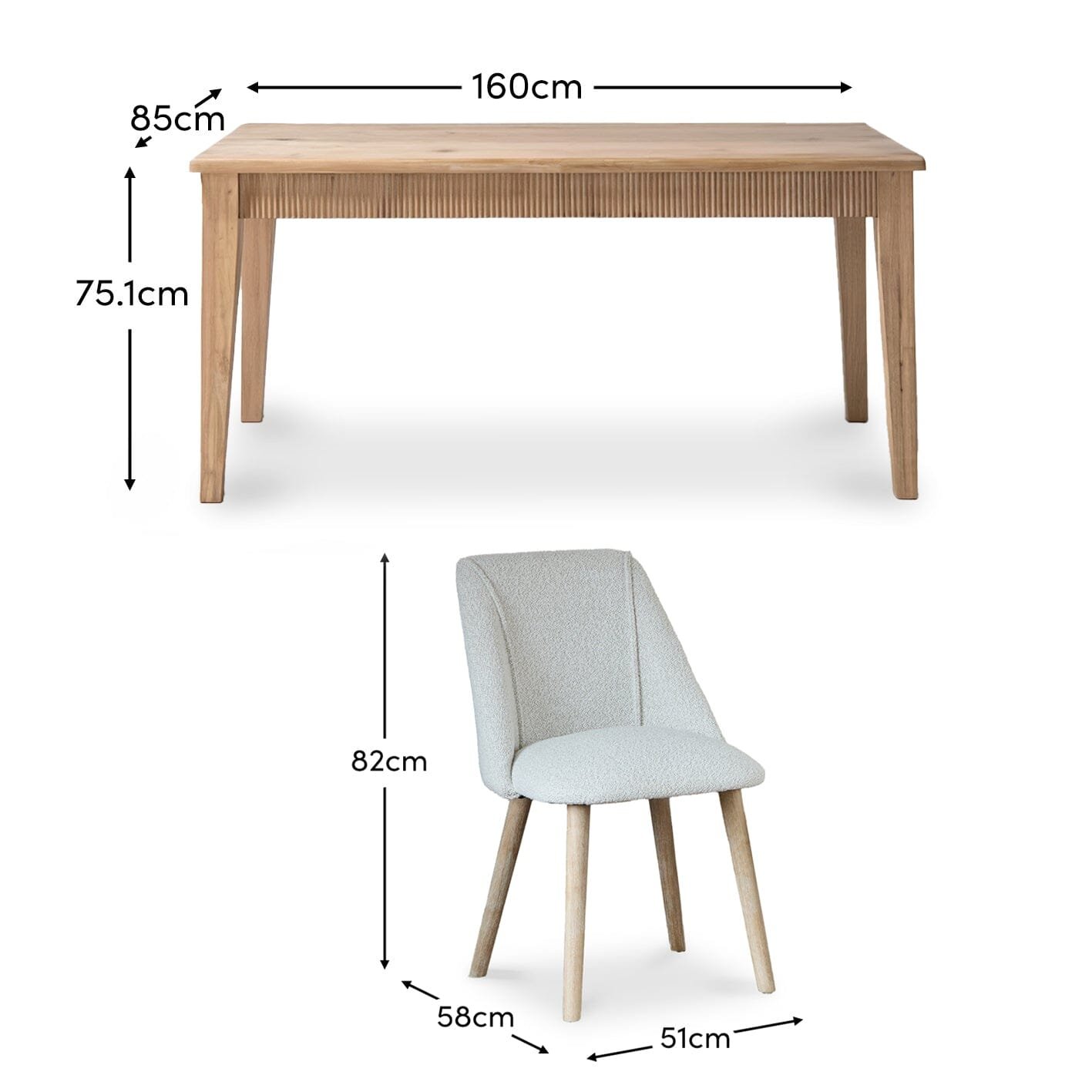 Raleigh Whitewash Oak Rectangular Dining Table Set - 6 Seater - Freya Oat Boucle Dining Chairs - Whitewash Oak Legs - Image 13