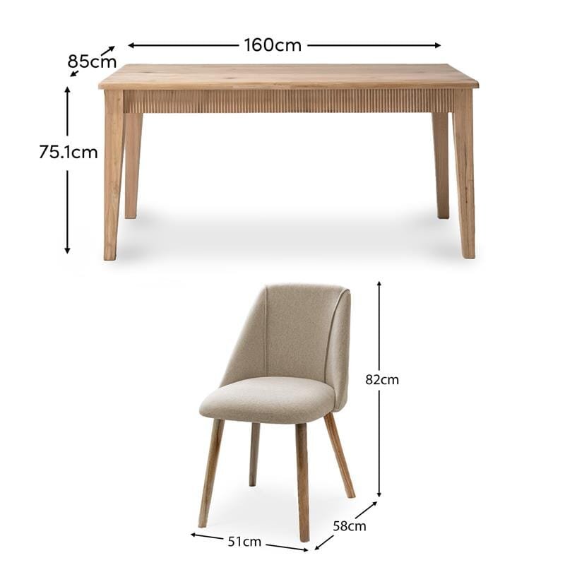 Raleigh Whitewash Oak Rectangular Dining Table Set - 6 Seater - Freya Sand Dining Chairs - Whitewash Oak Legs - Image 10