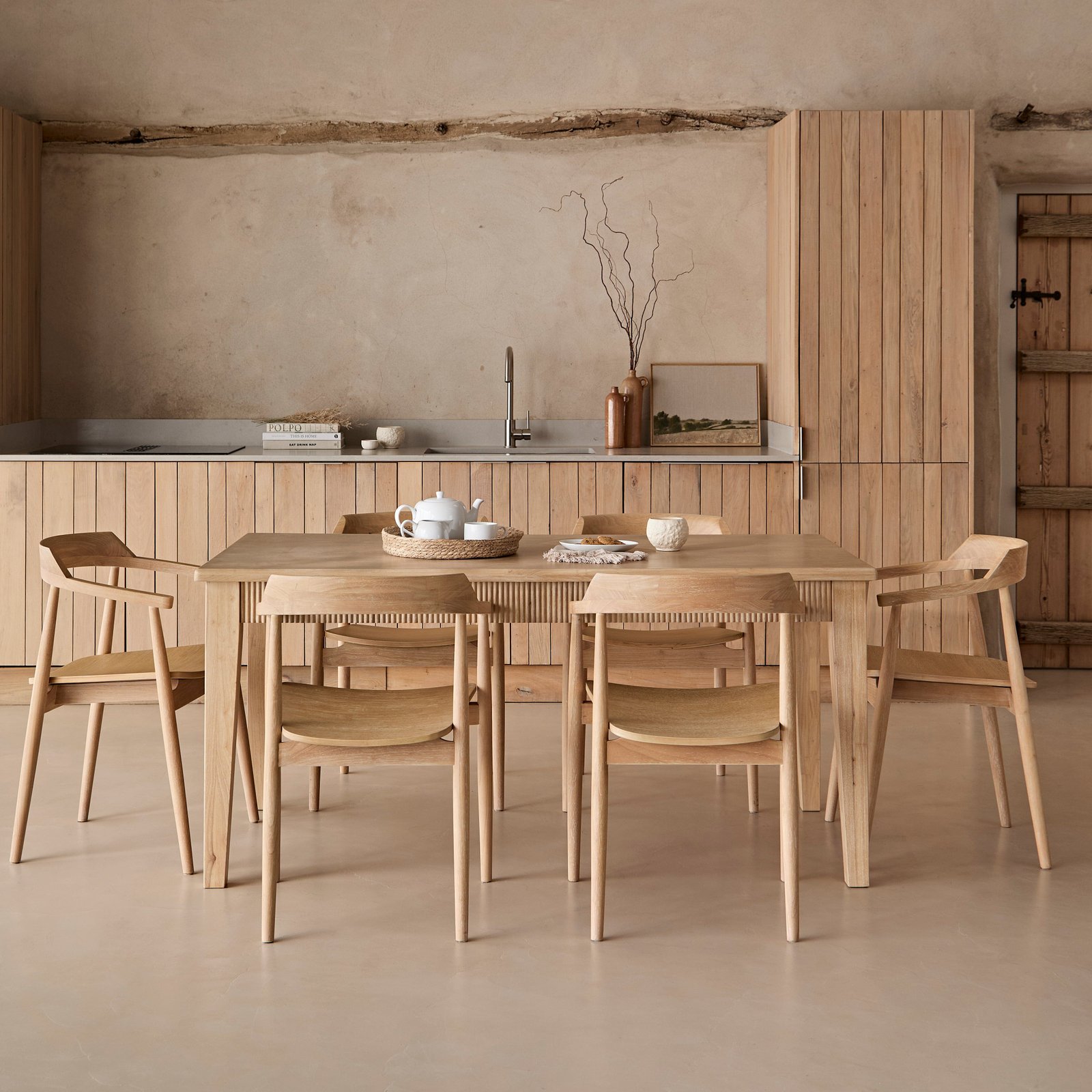 Raleigh Whitewash Dining Table Set - 6 Seater - Carter Whitewash Oak Dining Armchairs - Image 1