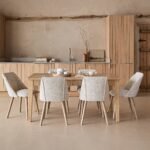 Raleigh Whitewash Oak Rectangular Dining Table Set - 6 Seater - Freya Oat Boucle Dining Chairs - Whitewash Oak Legs